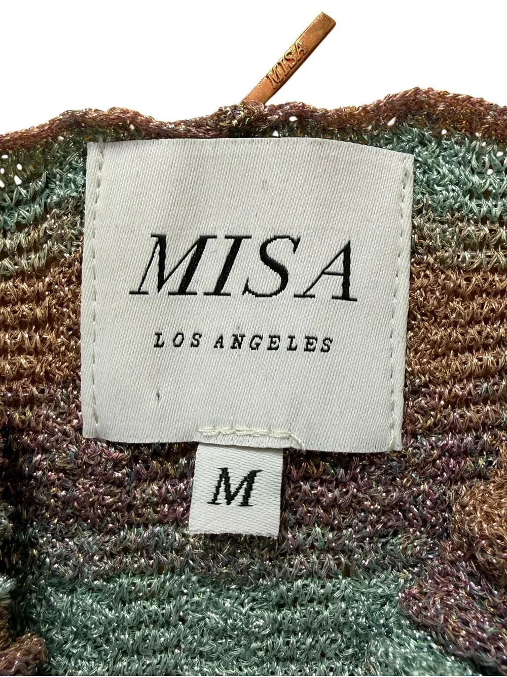 Misa Los Angeles Blanca Shimmer Knit Halter Top Size Medium Blue Combo $178 - Picture 14 of 16